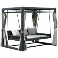 HOME DELUXE - Gartenliege - PROVENCE inkl. Abdeckung, Maße: ca. 236 x 180 x 210 cm, Schwebendes Rattanbett inkl. Vorhänge und Schiebedach I Hollywoodschaukel Sonnenliege Schaukelliege
