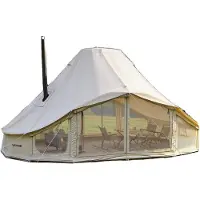 OEM VEVOR Canvas Zelt, 4 Jahreszeiten 5 m/16,4 ft Glockenzelt, Canvas Zelt für Camping mit Ofenanschluss, atmungsaktives Jurtenzelt für bis zu 8 Personen, Familiencamping Outdoor Jagd Party