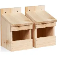 Relaxdays Halbhöhle Nistkasten, 2er Set, Amsel & Star, große Öffnung, HBT: 20 x 12 x 15,5 cm, Nisthilfe, Holz, natur