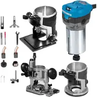 OEM Holzfräse Oberfräse 710 W, Kompakter Holzfräse mit 3 Basen, 10000-30000 U/min Kantenfräse, 1/4" & 3/8" Multifunktionsfräse mit Neigungsbasis Tauchbasis, Laminiergerät für Holzverarbeitung