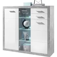 Stella Trading STONE Kommode mit Schubladen in Beton Optik, Weiß Hochglanz - Moderne Kommode mi