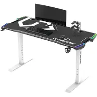 Ultradesk Gaming-Schreibtisch FORCE mit Carbon-Oberfläche, RGB, Weiß, 166 x 70 cm