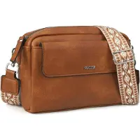 Sonstiges Umhängetasche Damen Kunstleder Karamell 22x6,5x17 cm mit breitem Schultergurt