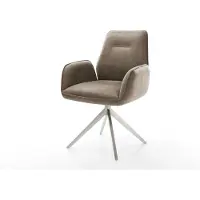 DELIFE Drehstuhl Zoa-Flex Mikrofaser Taupe Vintage Kreuzgestell breit Edelstahl 360° drehbar Wippfunktion Taschenfederkern