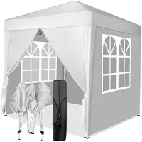 LEADZM Faltpavillon 2 x 2m Pavillon mit 4 Seitenwänden, Fenster, Festzelt mit UV-Schutz, mit 4 Seitenteilen, Gartenzelt, Festzelt,Weiß