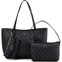 GUESS für Damen. HWLG9648240 Tote-Bag mit Reißverschluss oben Brenton dunkelgrau (OSFA), Lässig, Polyurethan