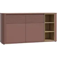 Forte BREATHTAKER Sideboard 160, modern minimalistisch, 2-türig, 2 Schubladen, Regalfach, Reliefstruktur, Holzwerkstoff, Terrakotta/Mauvella Eiche Holzdekor, 160 cm breit x 83,1 cm hoch x 41,3 cm tief