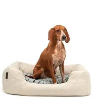 Lionto Kuschelbett für Hunde, gemütliches Hundebett mit herausnehmbarem Wendekissen, rutschfestem Boden, 80x60 cm, beige