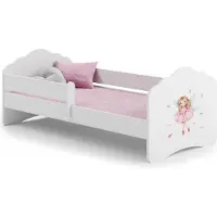 KOBI Kinderbett FALA mit Schutzbarriere und Matratze – 140x70 cm, Mädchen, Weiß, mit kinderfreundlichem Engel-Motiv, inklusive Lattenrost und Montageanleitung