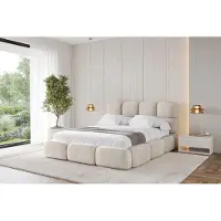 ALTDECOR Polsterbett mit Bettkasten - NOMA - 140x200 - Beige - Bett ohne Matratze, Doppelbett mit Stauraum und Latternrost, Boxbett mit Kopfteil
