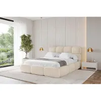 ALTDECOR Polsterbett mit Bettkasten - NOMA - 140x200 - Beige - Bett ohne Matratze, Doppelbett mit Stauraum und Latternrost, Boxbett mit Kopfteil