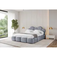 ALTDECOR Polsterbett mit Bettkasten - LANA - 200x200 - Grau - Bett ohne Matratze, Doppelbett mit Stauraum und Latternrost, Boxbett mit Kopfteil