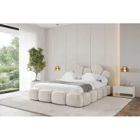 ALTDECOR Polsterbett mit Bettkasten - LANA - 200x200 - Beige - Bett mit Matratze H3/H4, Doppelbett mit Stauraum und Latternrost, Boxbett mit Kopfteil