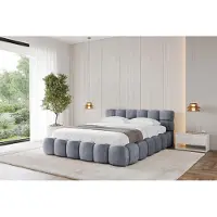 ALTDECOR Polsterbett mit Bettkasten - LEYA-v1 - 160x200 - Grau - Bett ohne Matratze, Doppelbett mit Stauraum und Latternrost, Boxbett mit Kopfteil