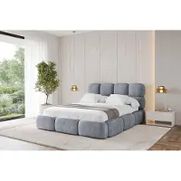 ALTDECOR Polsterbett mit Bettkasten - NOMA - 140x200 - Grau - Bett mit Matratze H3/H4, Doppelbett mit Stauraum und Latternrost, Boxbett mit Kopfteil