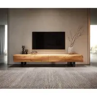 DELIFE Lowboard New Live-Edge 200 cm Eiche Natur 4 Türen Kufe Metall Schwarz