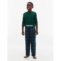 Tommy Hilfiger Pyjama "LONG PYJAMA SET", Jungen, Gr. 152/158, grün (orn grün, buffalo check evergrün), Jersey, Obermaterial: 100% Baumwolle, UNDERWEAR, normal lang, Homewear-Sets Pyjama