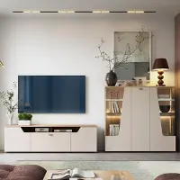 Lomadox Wohnwand in Beige & Eiche mit Lowboard & Highboard, 2-teilig - CARMONA-129