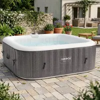 Arebos Aufblasbarer Whirlpool "Barcelona", 185x185 cm, In- & Outdoor, mit Heizung, 910 Liter, Inkl. Abdeckung, Bubble Spa & Wellness Massage 6 Person