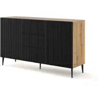 Akl Furniture Kommode RavennaB aus MDF, Beige Schwarz, 150 cm breit, 42 cm tief, 87 cm hoch