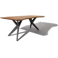 MASSIVMOEBEL24.DE Baumtisch Akazie 160x90x76 braun lackiert Beine silber matt FREEFORM 4 #23