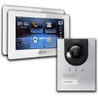 Goliath Hybrid 2-Draht Video Türsprechanlage Unterputz Set für 1 Familienhaus 2x 7 Monitor 1 Familienhaus Silber Weiß