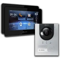 Goliath Hybrid 2-Draht Video Türsprechanlage Unterputz Set für 1 Familienhaus 2x 7 Monitor Schwarz 1 Familienhaus Silber