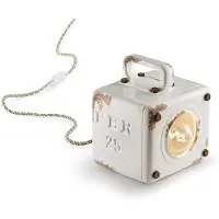 FERROLUCE Handbemalte Tischlampe im Vintage-Design, aus Eisen und Keramik, Industrial TA - Weiß