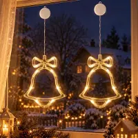Lapamax 2er-Pack LED Fenster Lichterkette mit Saughaken Batteriebetrieben Weihnachtsdekoration Festival Party Dekoration, Glocke