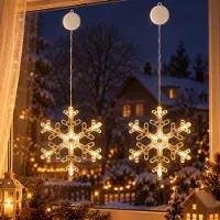 Lapamax 2er-Pack LED Fenster Lichterkette mit Saughaken Batteriebetrieben Weihnachtsdekoration Festival Party Dekoration, Schneeflocke