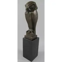Casa Padrino Luxus Bronze Deko Figur Eule auf Marmorsockel Bronze / Schwarz 7 x 7 x H. 33 cm - Bronze Deko Skulptur - Schreibtisch Deko - Deko Accessoires - Luxus Accessoires