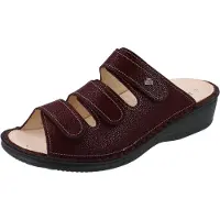 Finn Comfort Pisa Damen Pantolette dunkelrot bedrucktes Nubukleder - Größe: 43
