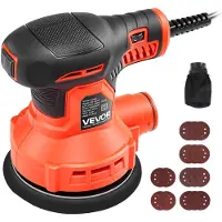 Vevor 250W Exzenterschleifer 127mm Elektrisches Schleifgerät Holzschleifer, 6000-12000U/min, 6 Stufige Drehzahlregelung, 16 Schleifpapiere, Staubbeutel, 3m Netzkabel, Handschleifer für Holzbearbeitung