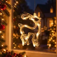 Lapamax LED Fensterlicht mit Saugnapf, Hängende Fenster Lichterkette Innen, Weihnachtsbeleuchtung, Fensterdeko Batteriebetrieben, Rentier