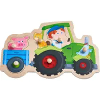 Haba Steckpuzzle "Lustige Traktorfahrt", bunt, Puzzles, KinderB:19,9cm H:2cm T:30,3cm, Holz, Metall, Steckpuzzle, B:19,9cm H:2cm T:30,3cm