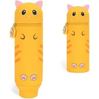OEM Schul- und Büroetui, 2 in 1, klapbar, kawaii Etui, orange Kat-Design, Mädchenetui