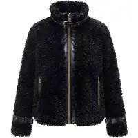 NAVAHOO Plüschjacke "Plüschjacke Wuschelwonne 14", Damen, Gr. XXL, schwarz, gerade hüftlang, Ärmel ohne Ärmelschlitz normaler Saum, Jacken Plüschjacke, Teddy Jacke mit Kustleder-Details