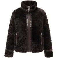 NAVAHOO Plüschjacke "Plüschjacke Wuschelwonne 14", Damen, Gr. XXL, braun (choco), gerade hüftlang, Ärmel ohne Ärmelschlitz normaler Saum, Jacken Plüschjacke, Teddy Jacke mit Kustleder-Details