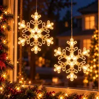 Lapamax 2 Stück LED Fensterlicht mit Saugnapf, Hängende Fenster Lichterkette Innen, Weihnachtsbeleuchtung, Fensterdeko Batteriebetrieben, Schneeflocke