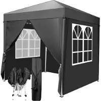 LEADZM Faltpavillon 2 x 2m Pavillon mit 4 Seitenwänden, Fenster, Festzelt mit UV-Schutz, mit 4 Seitenteilen, Gartenzelt, Festzelt,Schwarz