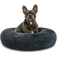 Lionto Donut Hundebett, rundes Hundesofa mit Plüschbezug & Anti-Rutsch-Noppen, weich & gemütlich, 70 cm Durchmesser, dunkelgrau