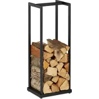 Relaxdays Kaminholzregal, Metall, Brennholzregal hoch, für Feuerholz, Stapelholz, Brennholz, HBT: 95x37x30 cm, schwarz