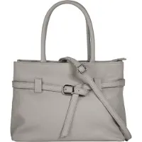 Cluty Damen Schultertasche aus Rindleder, grau, 33x23 cm, erweiterbares Hauptfach