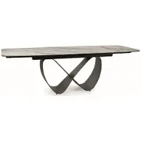 Casa Padrino Luxus Esstisch Weiß / Braun / Matt Schwarz 160-240 x 95 x H. 76 cm - Ausziehbarer Küchentisch mit gehärteter Glaskeramik Tischplatte - Esszimmer Möbel - Luxus Möbel