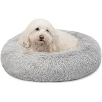 Lionto Donut Hundebett, rundes Hundesofa mit Plüschbezug & Anti-Rutsch-Noppen, weich & gemütlich, 50 cm Durchmesser, hellgrau