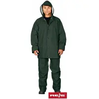 Reis Regenschutzkleidung grün aus Polyurethan, Set aus Hose und Jacke mit Kapuze L