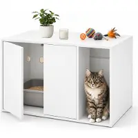 Relaxdays Katzenschrank, für Katzentoilette, Katzenhöhle, Push-to-Open, HBT: 50x72x50 cm, Katzenkommode, Holz, weiß