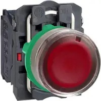 Schneider Electric XB5AW34B5C0 Leuchtdrucktaster, Harmony XB5, Kunststoff, hellgrau, rot, 22mm, universelle LED, glatte Kalotte, 1S + 1Ö, 24V ACDC