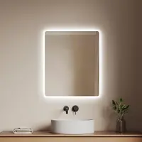 Emke Badspiegel mit LED Beleuchtung Wandspiegel mit Touchschalter und Beschlagfrei, 50x60cm Badezimmerspiegel mit 2 Farben des Lichts
