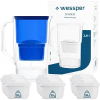 Wessper Wasserfilterkanne 2.8 L Kompatibel Mit Brita Maxtra, Wasser Filtersystem zur Reduzierung von Kalk, Chlor | + 10x Wasserfilter Blau